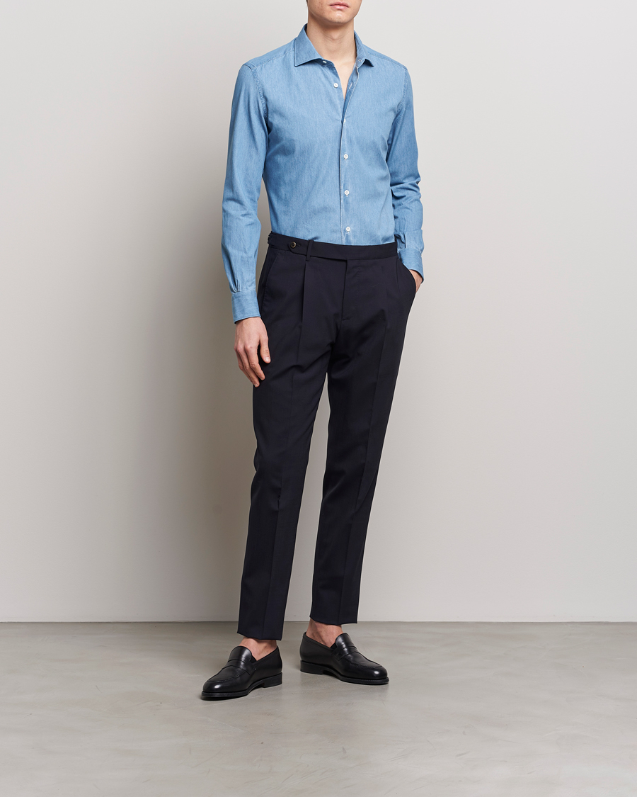 Mazzarelli Soft Cotton Denim Shirt Bleached Denim