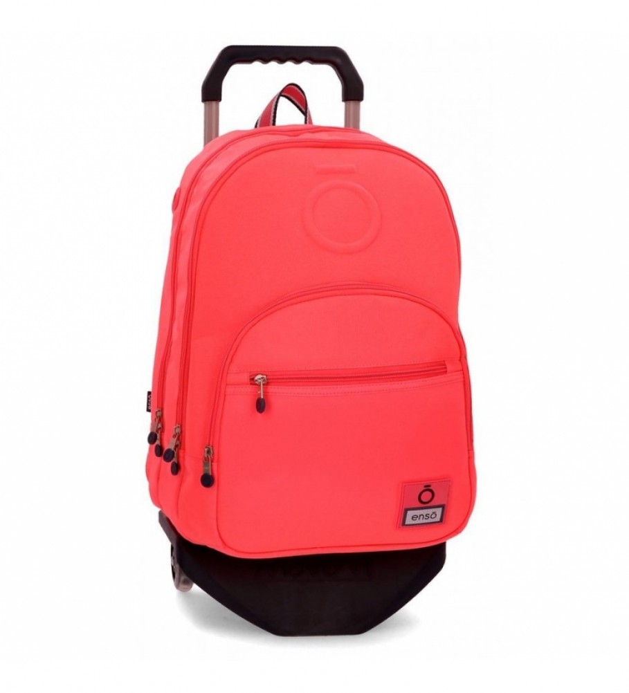 Mochila Enso com rodinhas, cor coral básico.
