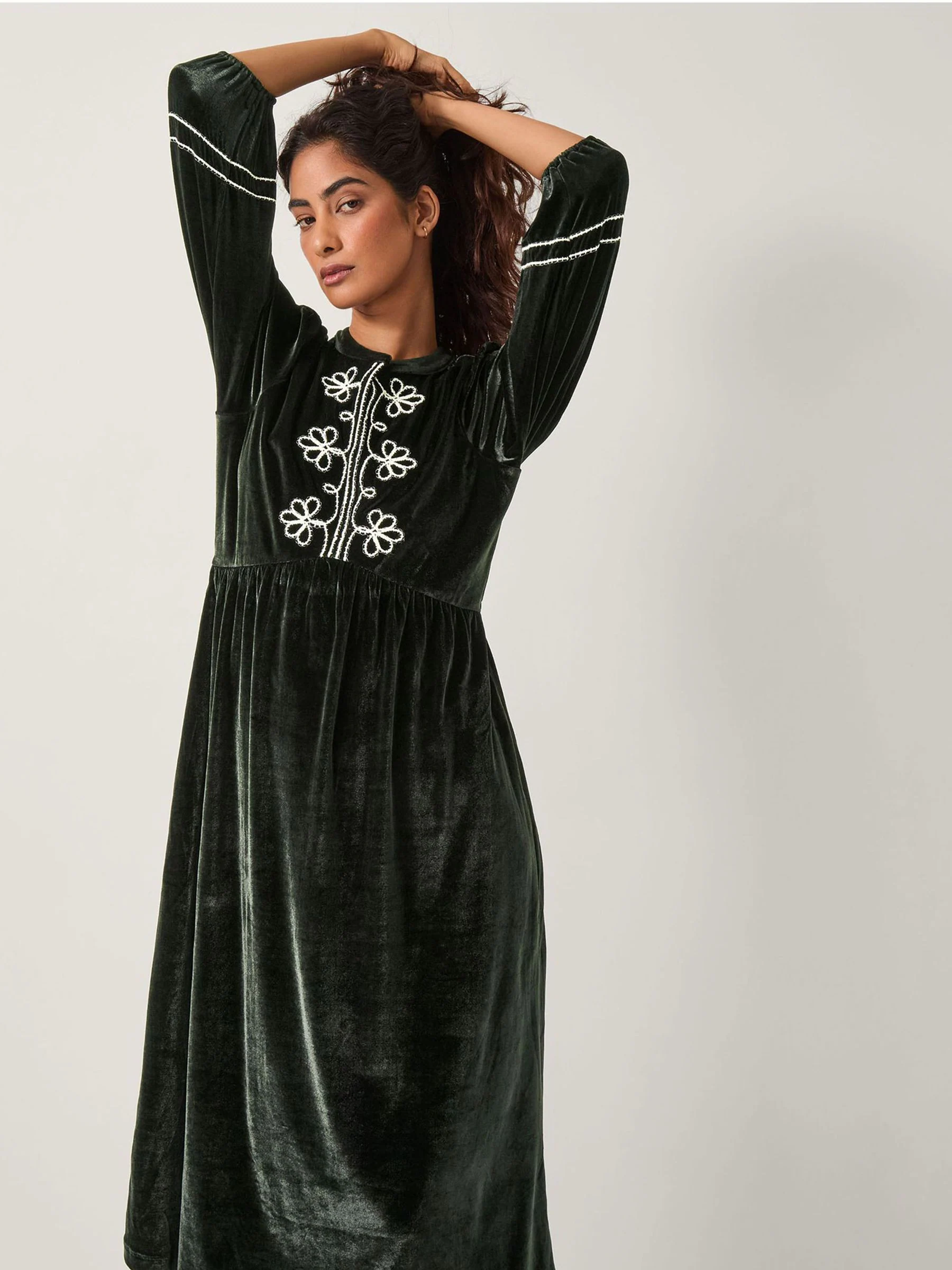 Monsoon Venus Embroidered Velvet Midi Dress