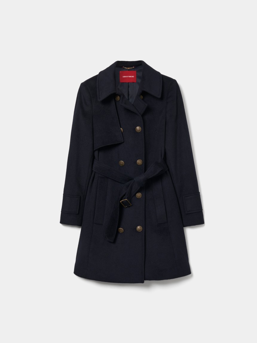 Sobretudo de trespasse com lã e cinto