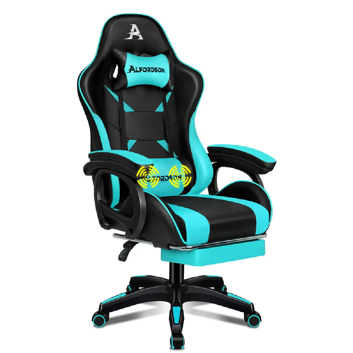 Alfordson Chaise Gaming avec Bureau Massage Cyan/Noir