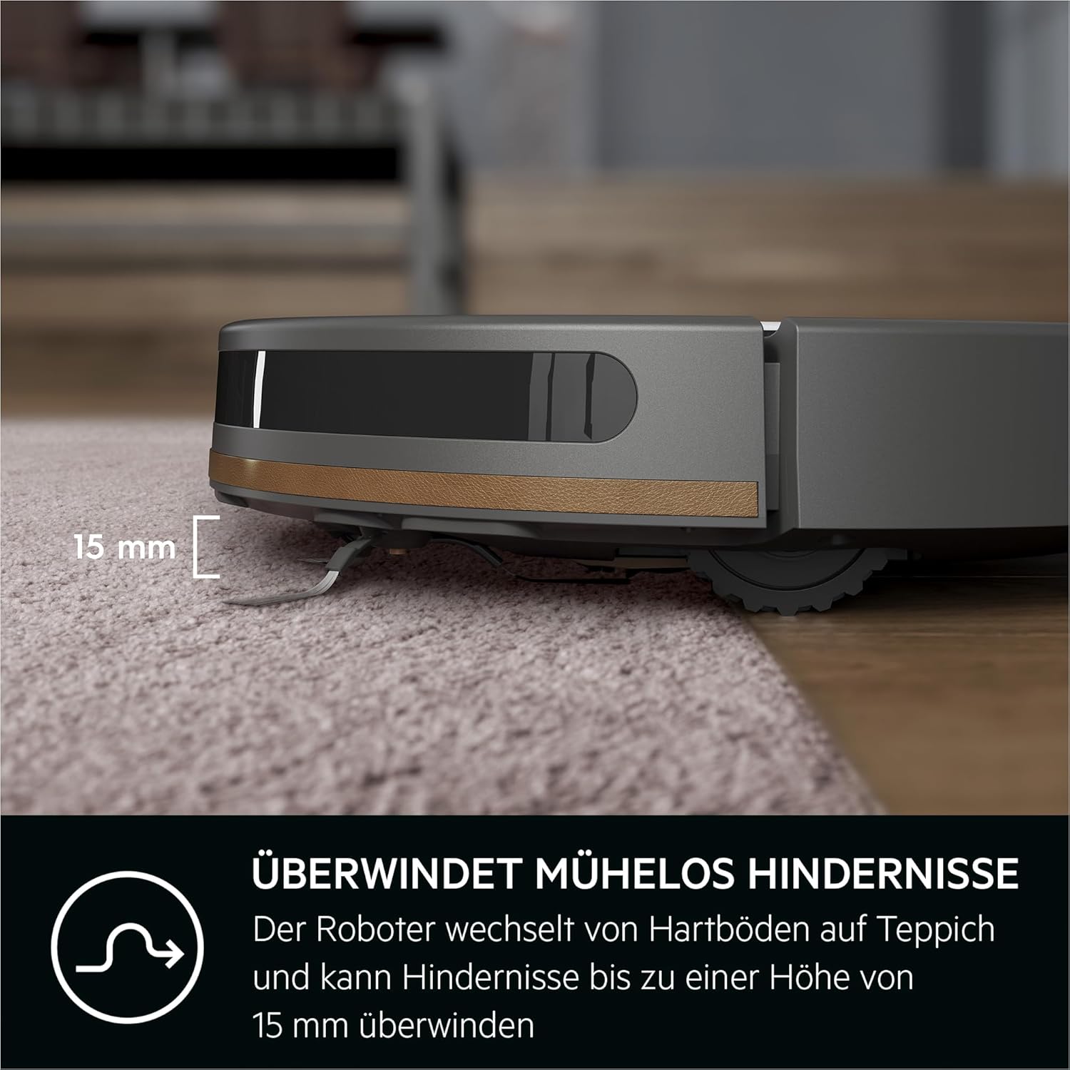 AEG AR61UW1DG Staubsaugerroboter, Gyroskop + Kamera, Lithium-Akku 14,4 V, Laufzeit 120 min, Wassertank 0,25 l, iOS/Android-App, 2 motorisierte Bürsten, Ladestation, Mops, Grau