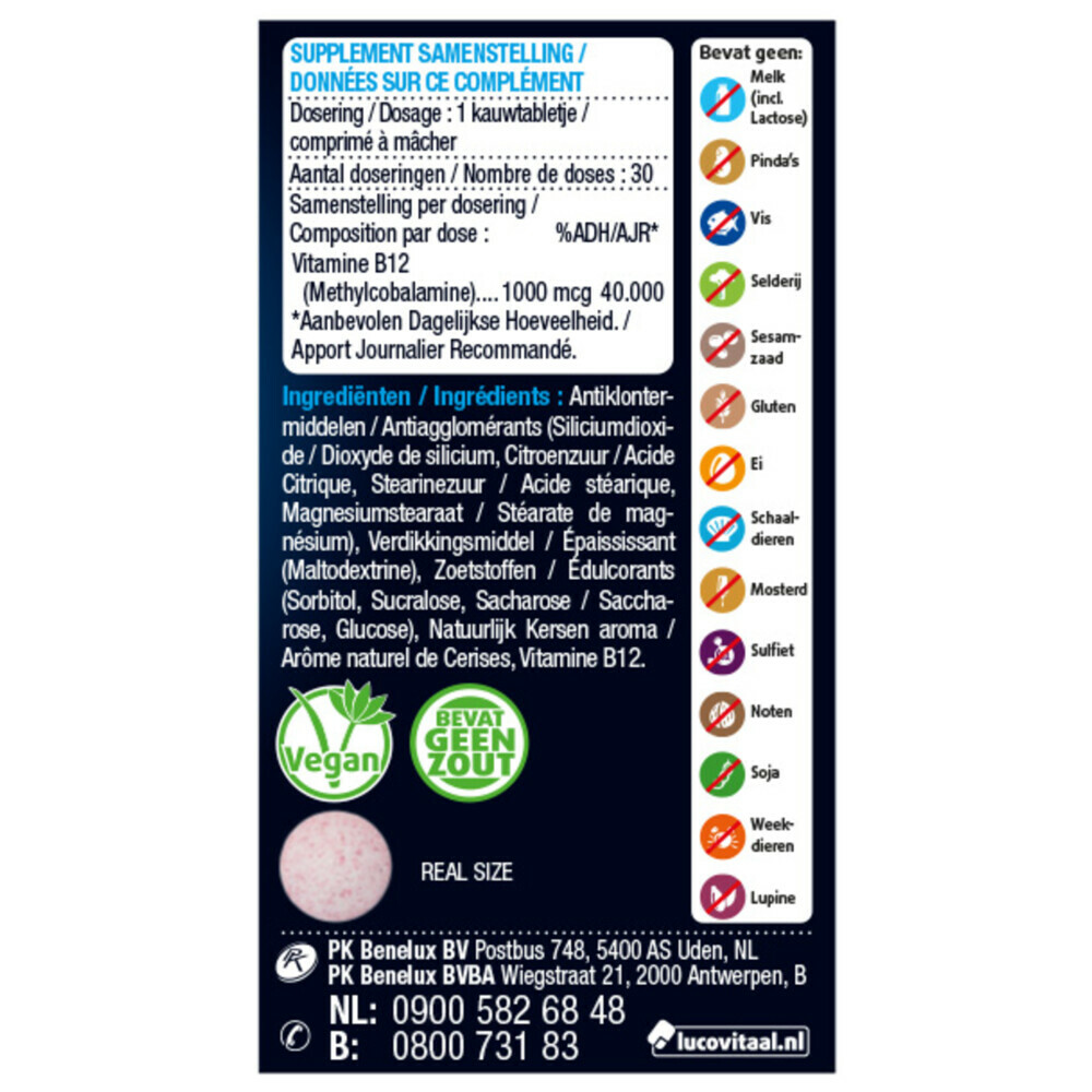 2x Lucovitaal Vitamine B12 1000mcg30 kauwtabletten