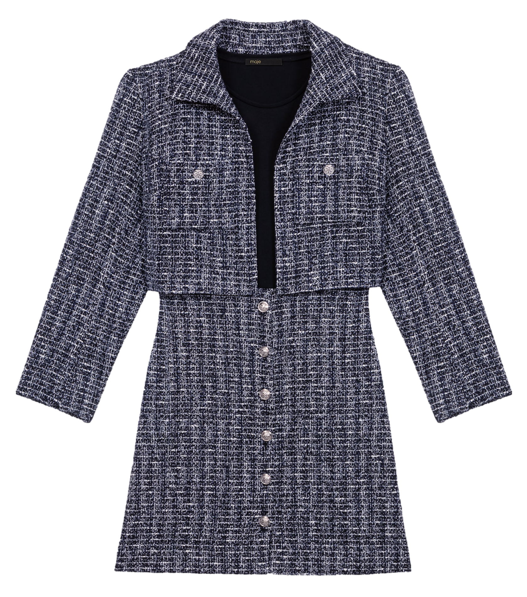 Robe courte deux-en-un effet tweed | Noir
