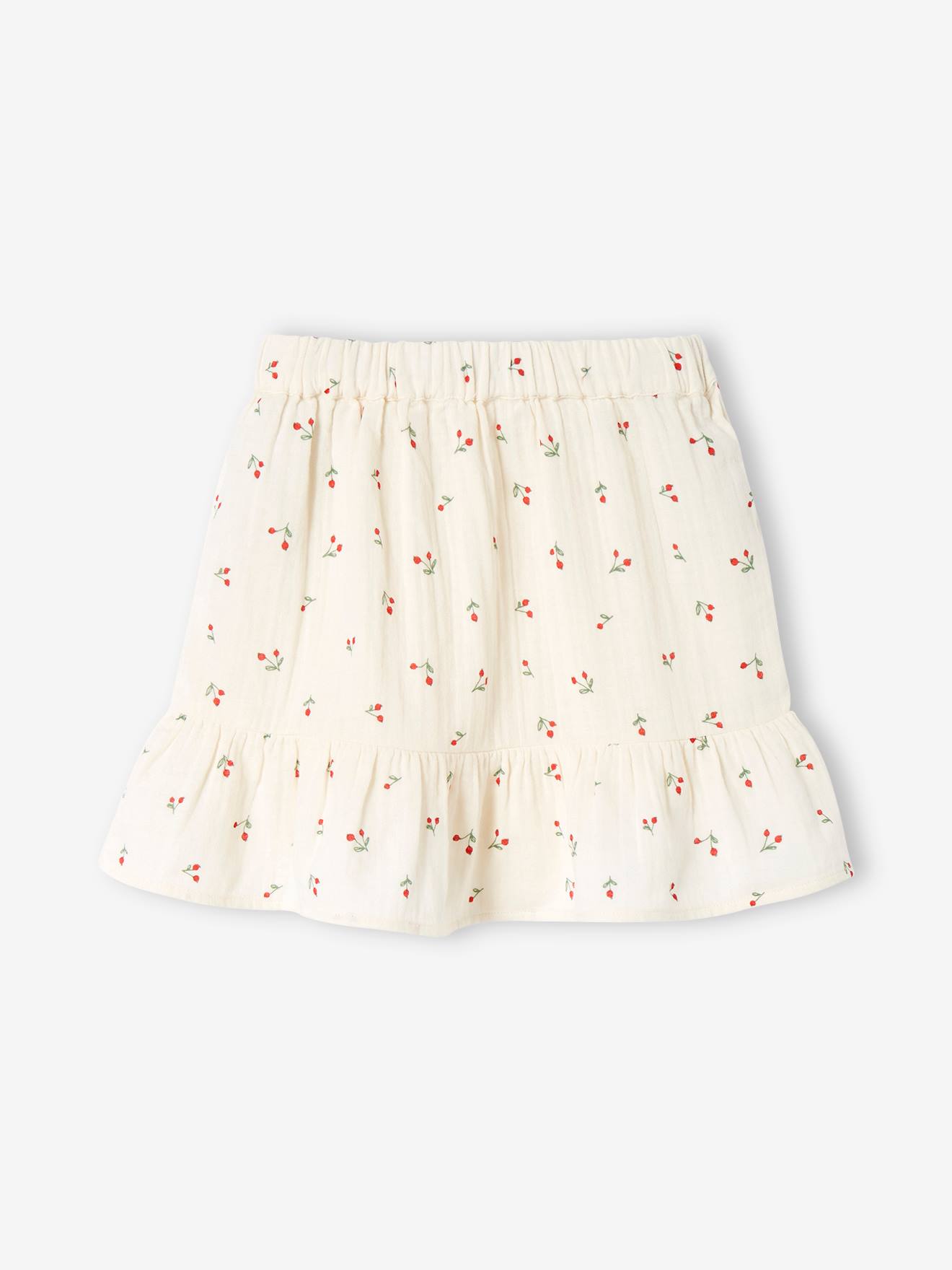 Saia de chiffon de algodão estampada para meninas, estampa verde clara.