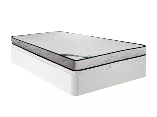 Ensemble 140 x 190 cm sommier coffre blanc + matelas mousse et coutil bambou ép.15cm - KANANI de NATUREA