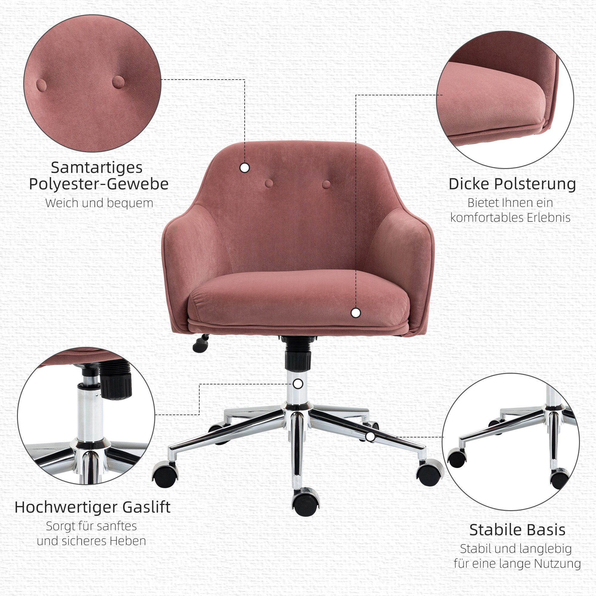 Vinsetto Bürostuhl ergonomisch geformt, high-end gaslift 61 x 59 x 80,5-90,5 cm (BxTxH)