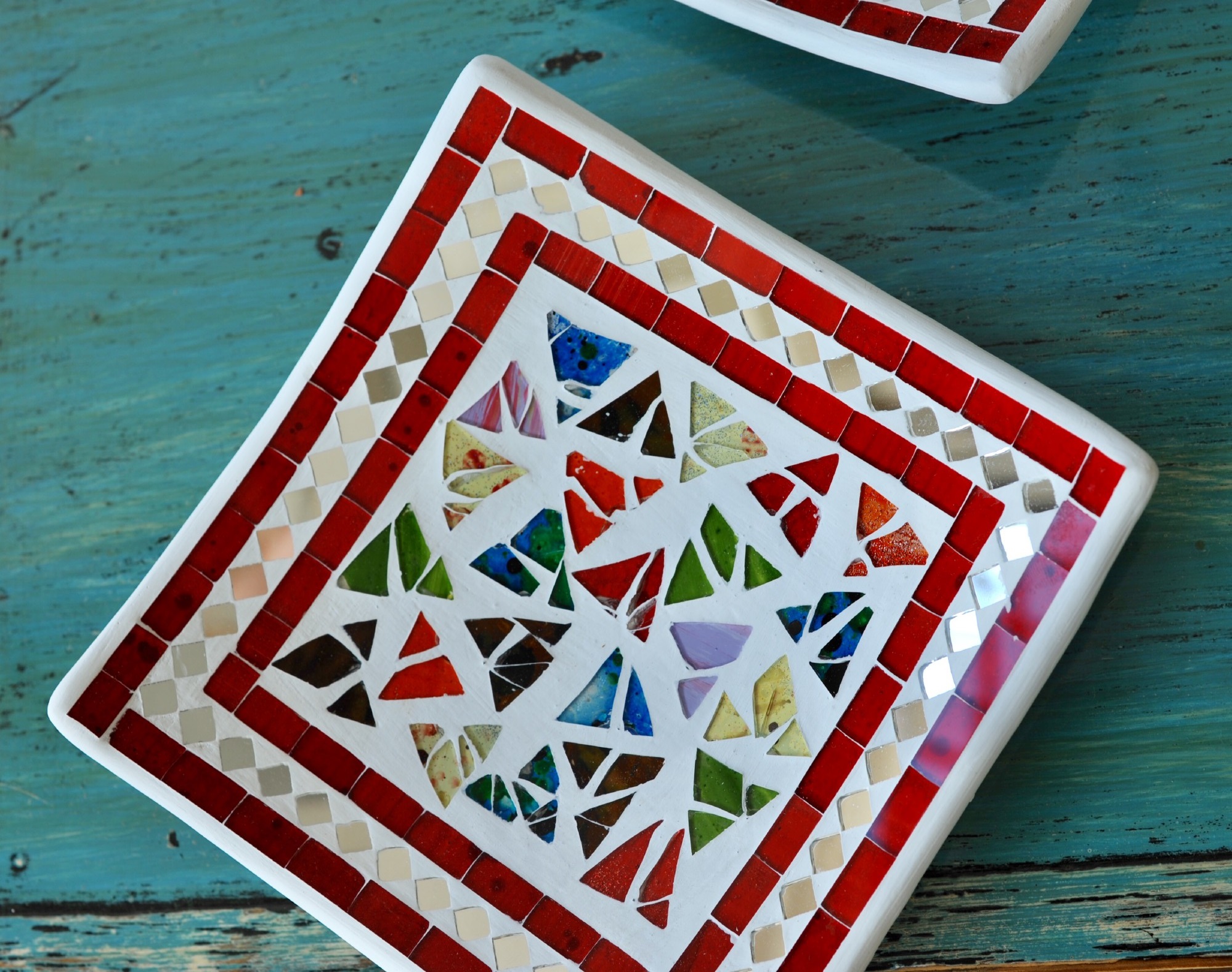 Mosaikteller 'Tropical Flower', multicolor, B 20 cm, L 20 cm, H 5 cm von fischer's lagerhaus