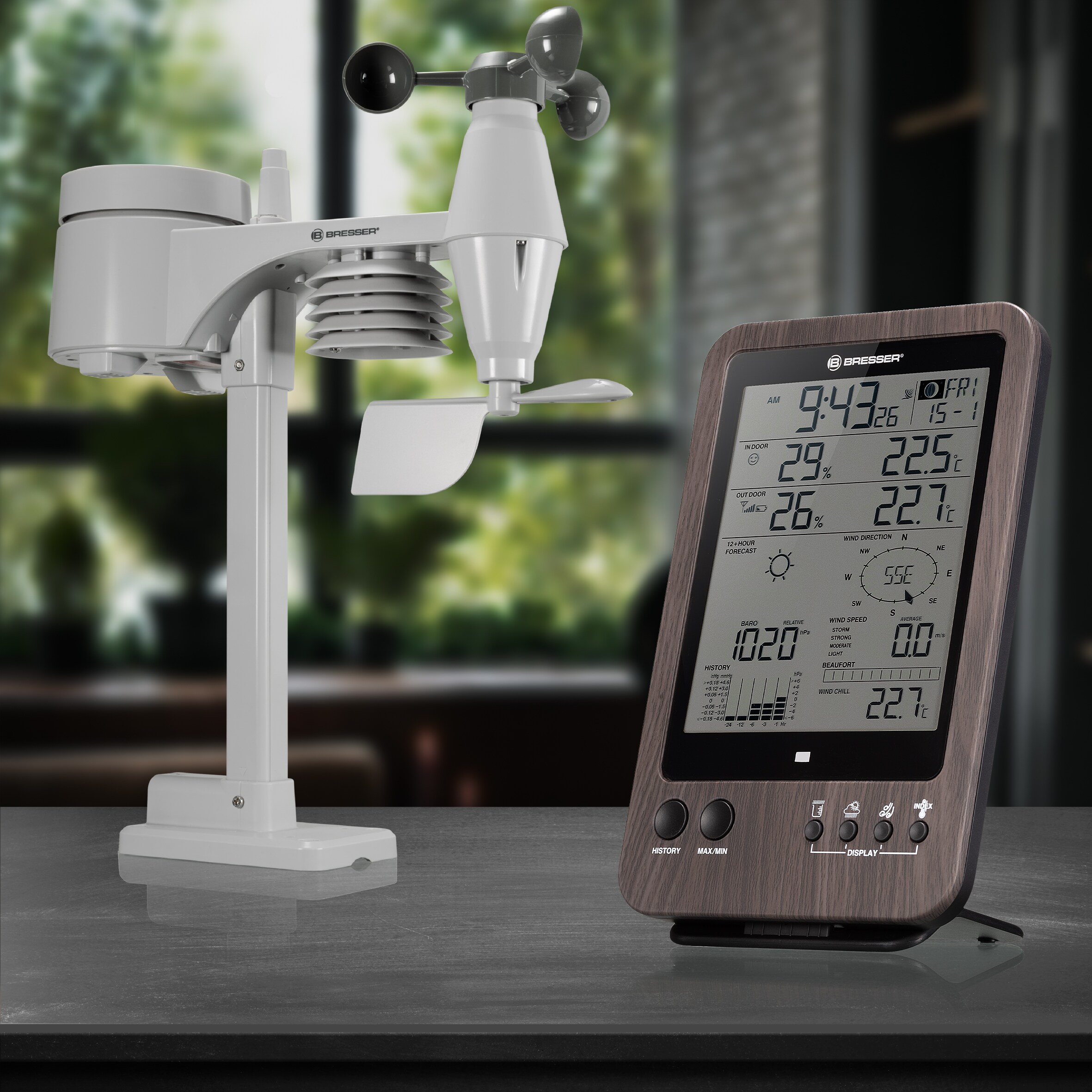 BRESSER WTW 5-in-1-Wetterstation in Holzoptik
