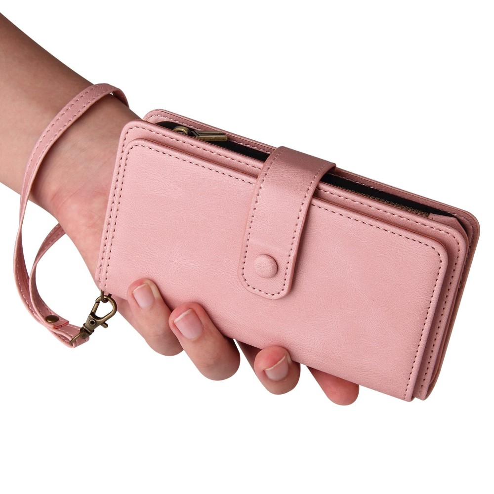 iPhone 14 Pro Max Leder Wallet Etui Tasche mit 13 Kartenfächern   Münzfach - Rosa