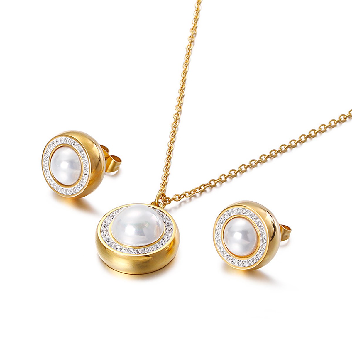 LCS01046.PA - Parure Collier et Boucles D'oreilles - Perle entourée de strass