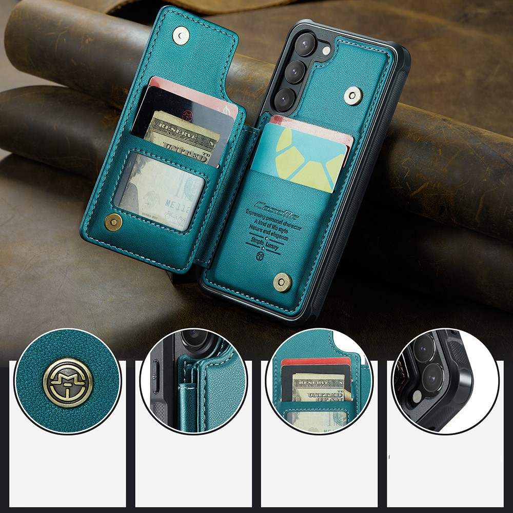 Samsung Galaxy S23 5G Leder Hülle mit Kartenfächern im Litchi Look   Kickstand (RFID Schutz) - Grün