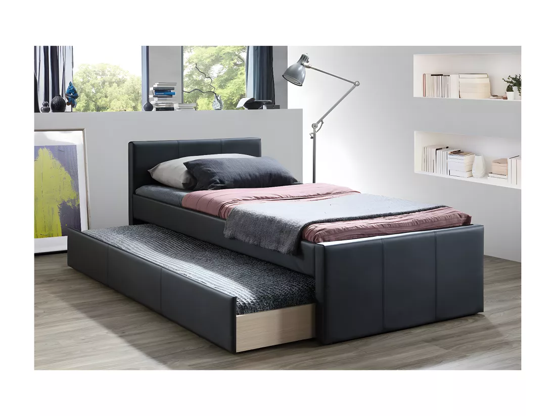 Lit gigogne noir mat 90x190 cm MACCO