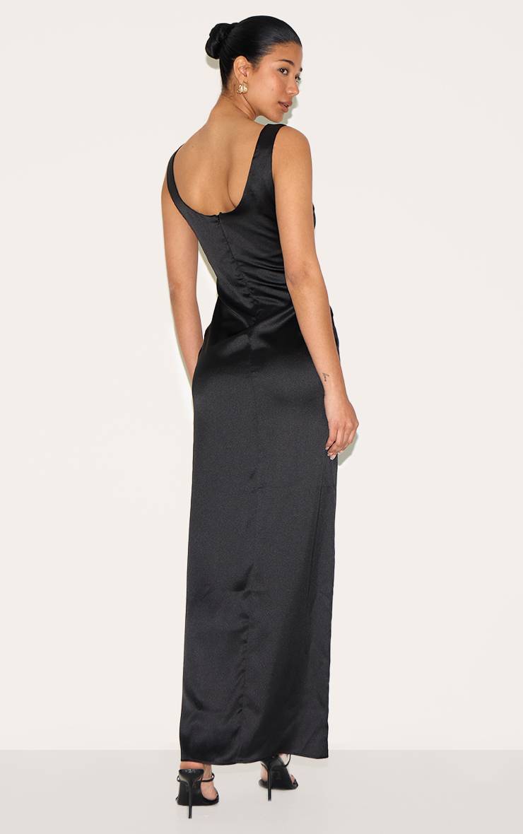 Noir Robe Longue En Satin À Encolure Ronde