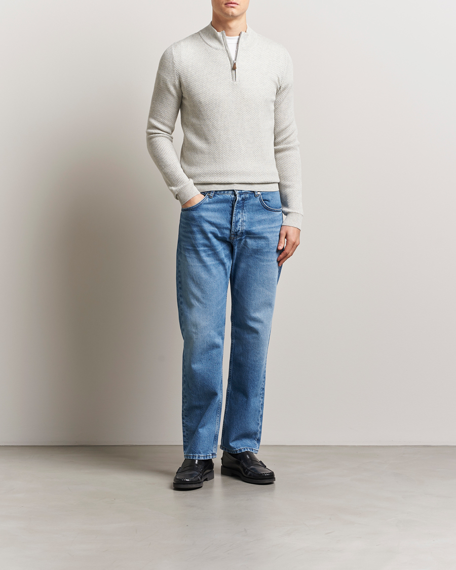 Stenströms Knitted Textured Half-Zip Grey
