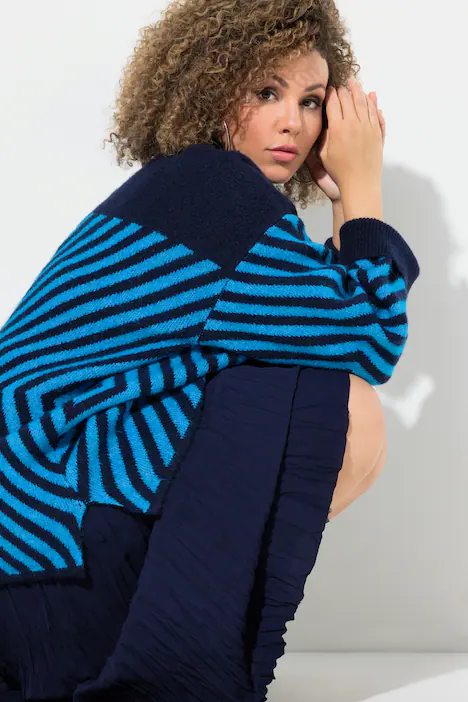 Pullover, grafisches Muster, Stehkragen, Langarm, marine