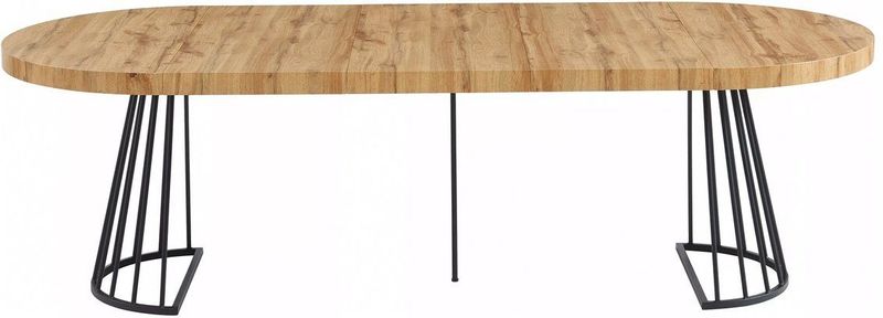 FIRELA - Uitschuifbare Eettafel - Naturel en Zwart - MDF en Staal - 2 tot 12 Plaatsen