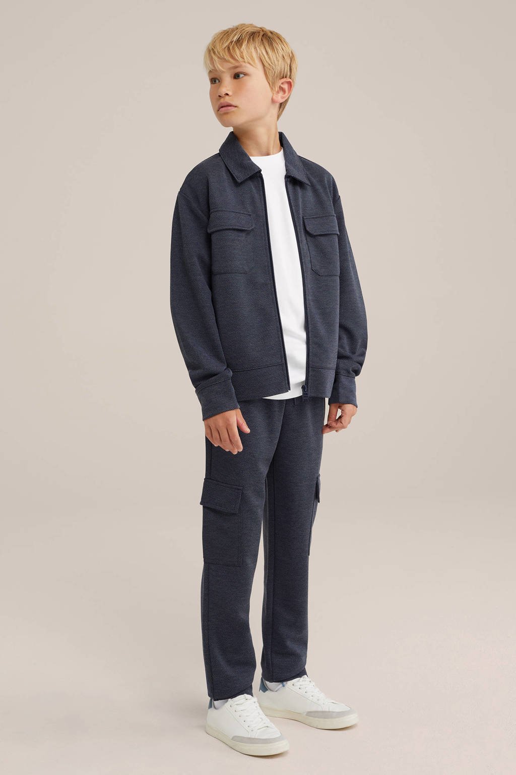 WE Fashion gemêleerde shacket tussenjas donkerblauw