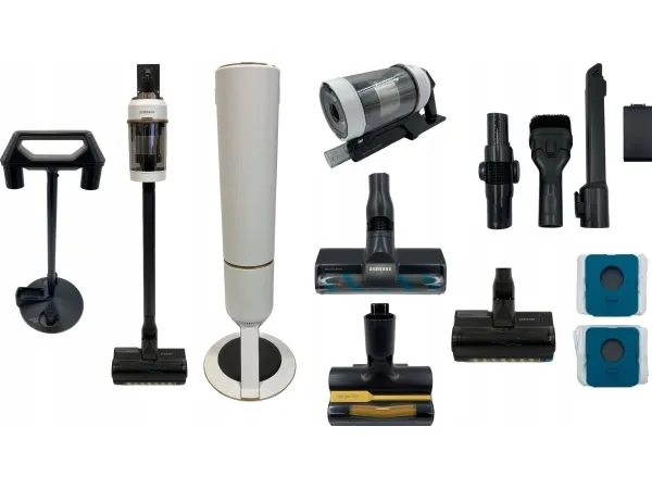 Samsung VS20B95843W, 2-i-1 stangstøvsuger, Støvpose, Sort, Krom, Hvid, Rektangulær, Dry, Multi cyklonisk