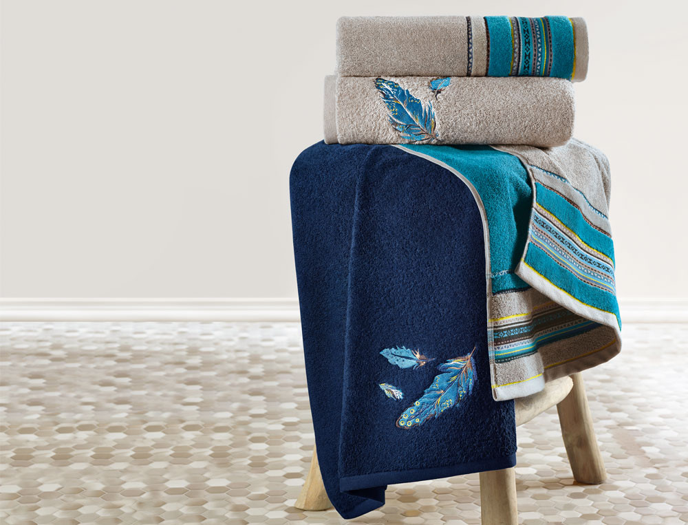 Drap de bain-Bleu de Paon jacquard