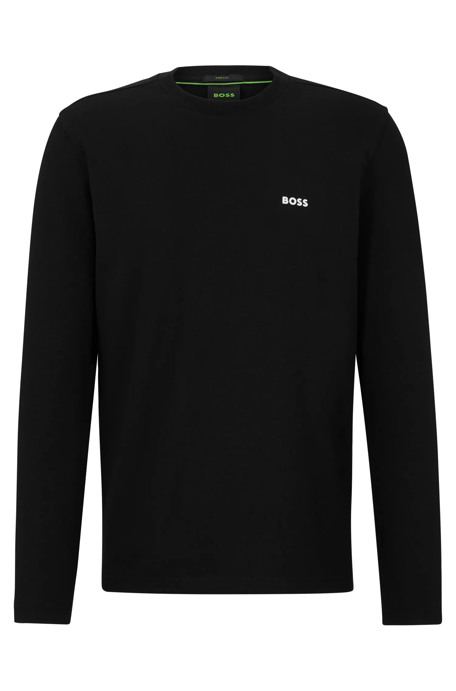 Camiseta BOSS verde de algodão stretch com modelagem regular e logotipo contrastante.