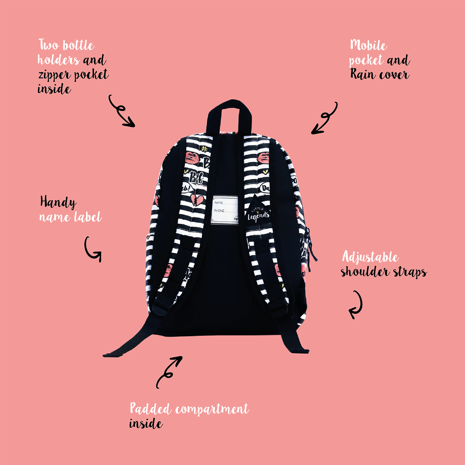 Little Legends BFF Backpack L zwart/wit/roze