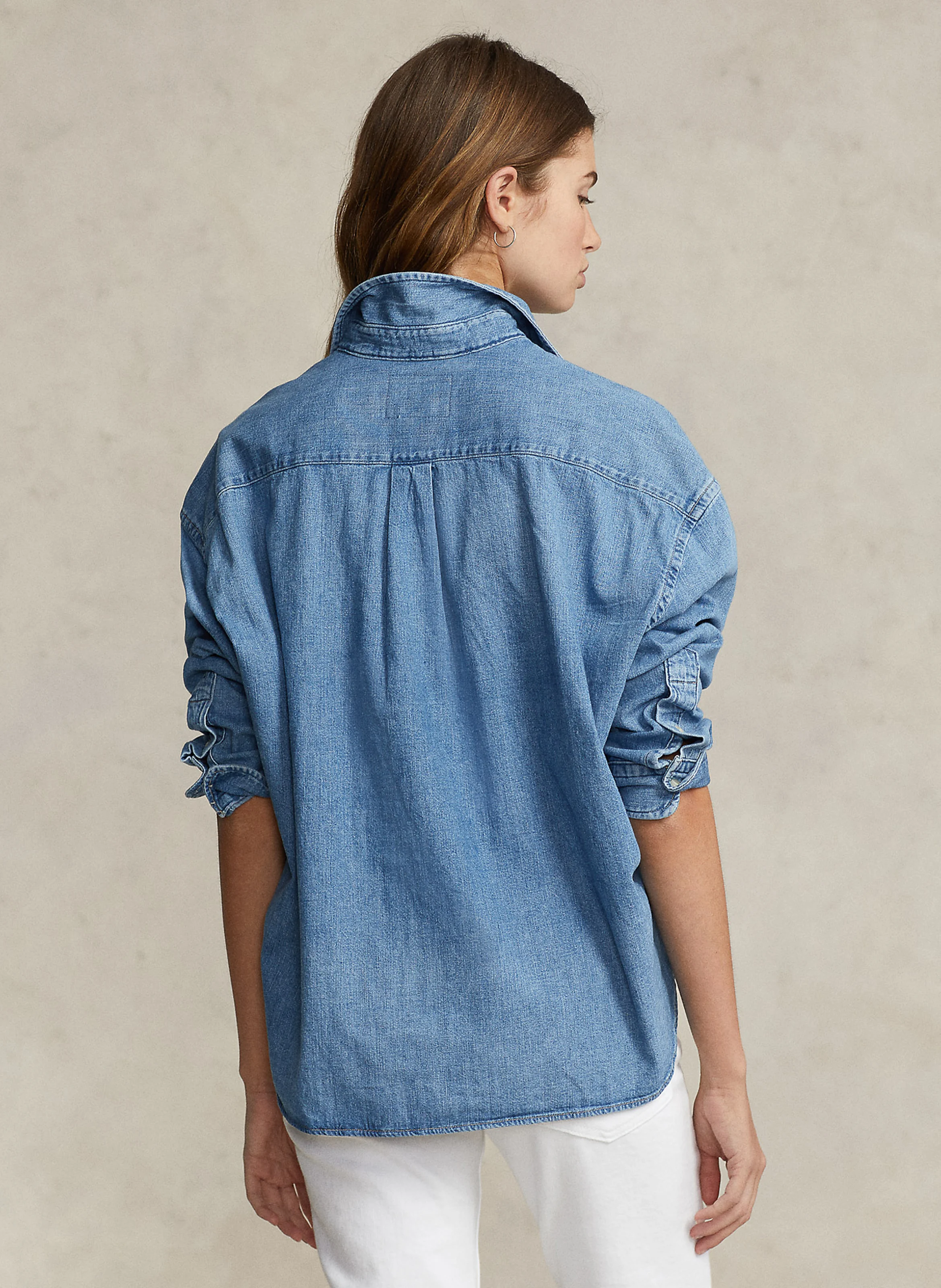 Chemise ample col classique en coton | Bleu