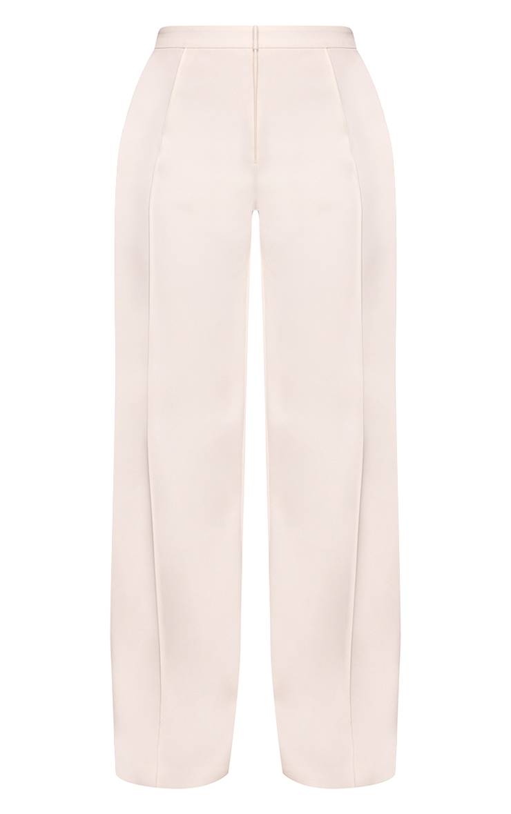 Blanc Pantalon Large Taille Petite À Coutures Frontales En Tissu Tissé Ajusté Coordonné
