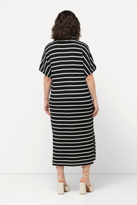 Strick-Midikleid, Ringel, Hemdkragen, Halbarm