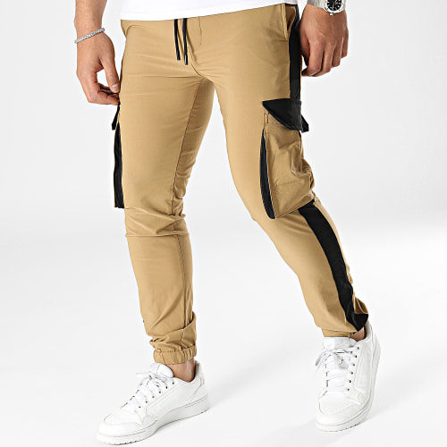Pantalon Cargo A Bandes Camel