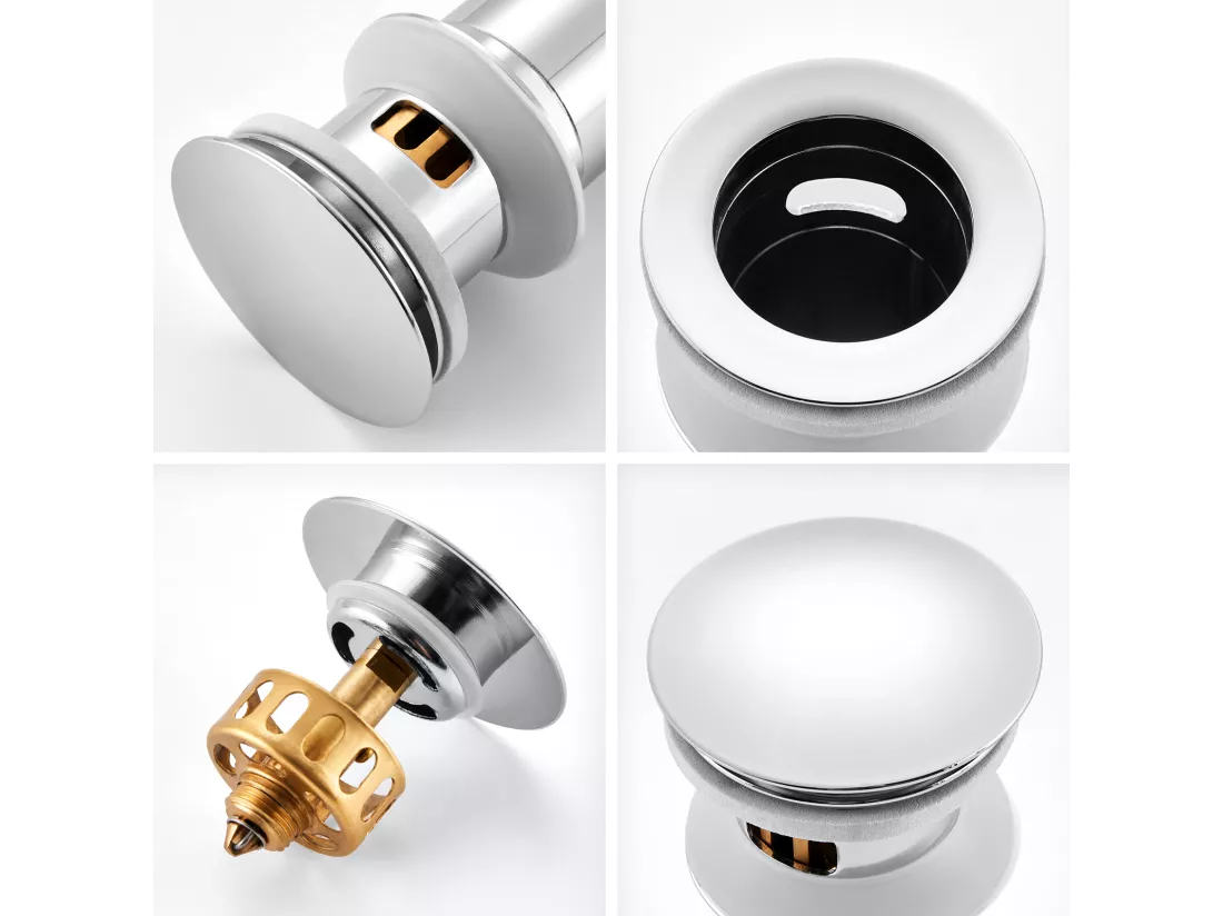 Auralum max Bonde de Lavabo Universelle avec Trop-Plein,Valve Pop-Up pour lavabo-Bonde d'écoulement en laiton (Chromé, avec Panier à Crépine)