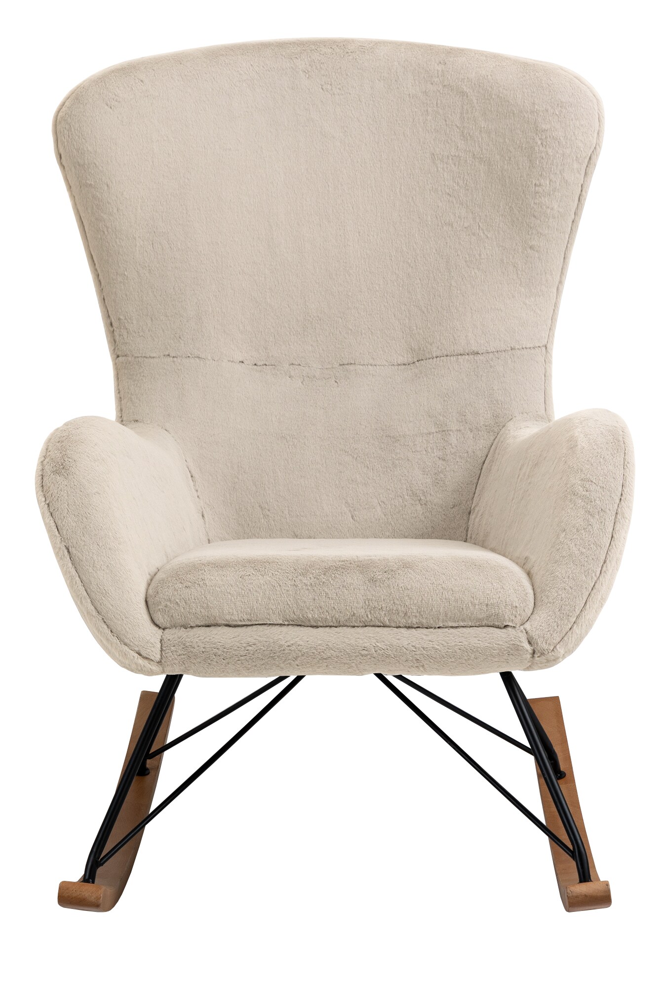 Schaukelstuhl Lammfelloptik beige Schwingstuhl Schwingsessel Schaukelsessel