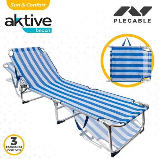 Espreguiçadeira dobrável de alumínio Aktive Beach com 3 posições