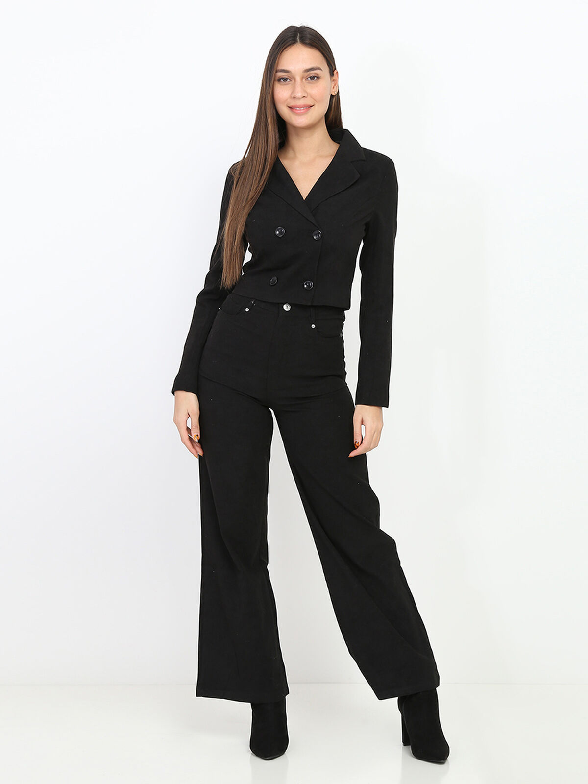 Pantalon large à taille haute- Noir