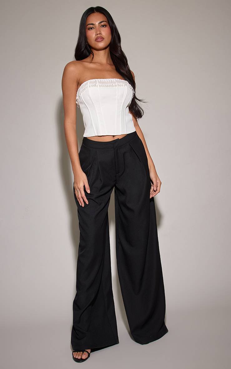 Crème Corset Bustier À Baleines Avec Franges De Perles
