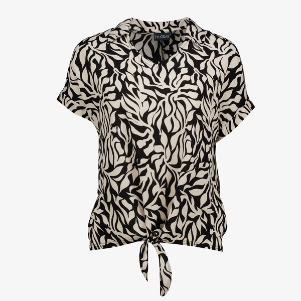 TwoDay dames blouse zwart met print en knoop