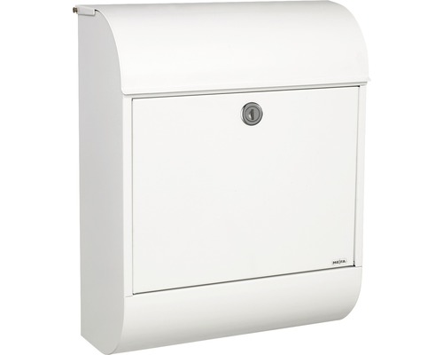 MEFA brievenbus, gepoedercoat staal, BxHxD 352/450/160 mm, Parelmoer 872, verkeerswit RAL 9016, glanzend, met geïntegreerd krantenvak
