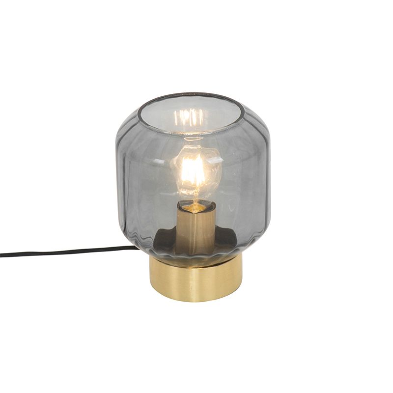 Moderne tafellamp messing met smoke glas - Stiklo