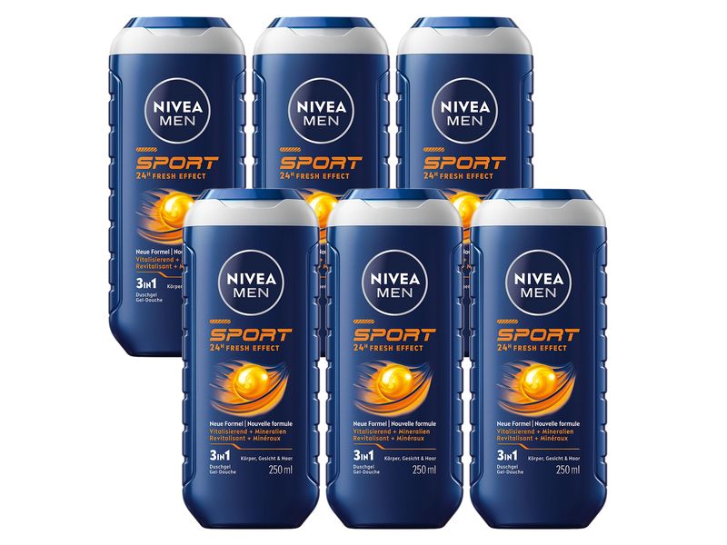 NIVEA MEN Duschgel Pflegedusche Sport 6 x 250 ml Erfrischendes Duschgel für aktive Männer