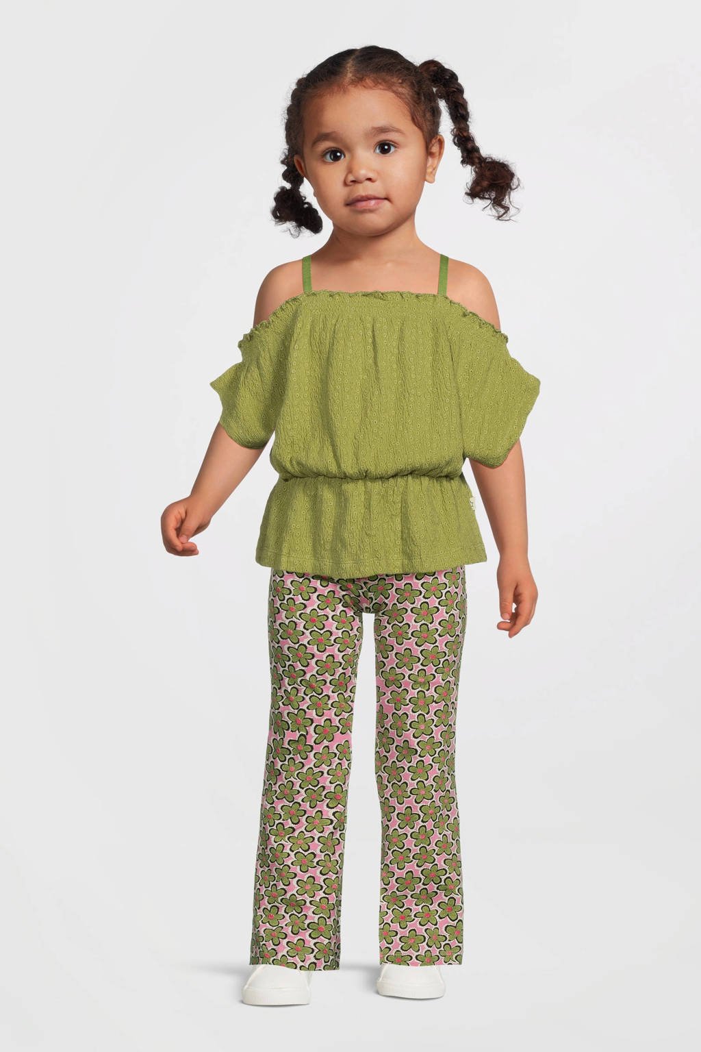 Your Wishes one shoulder top groen broderie