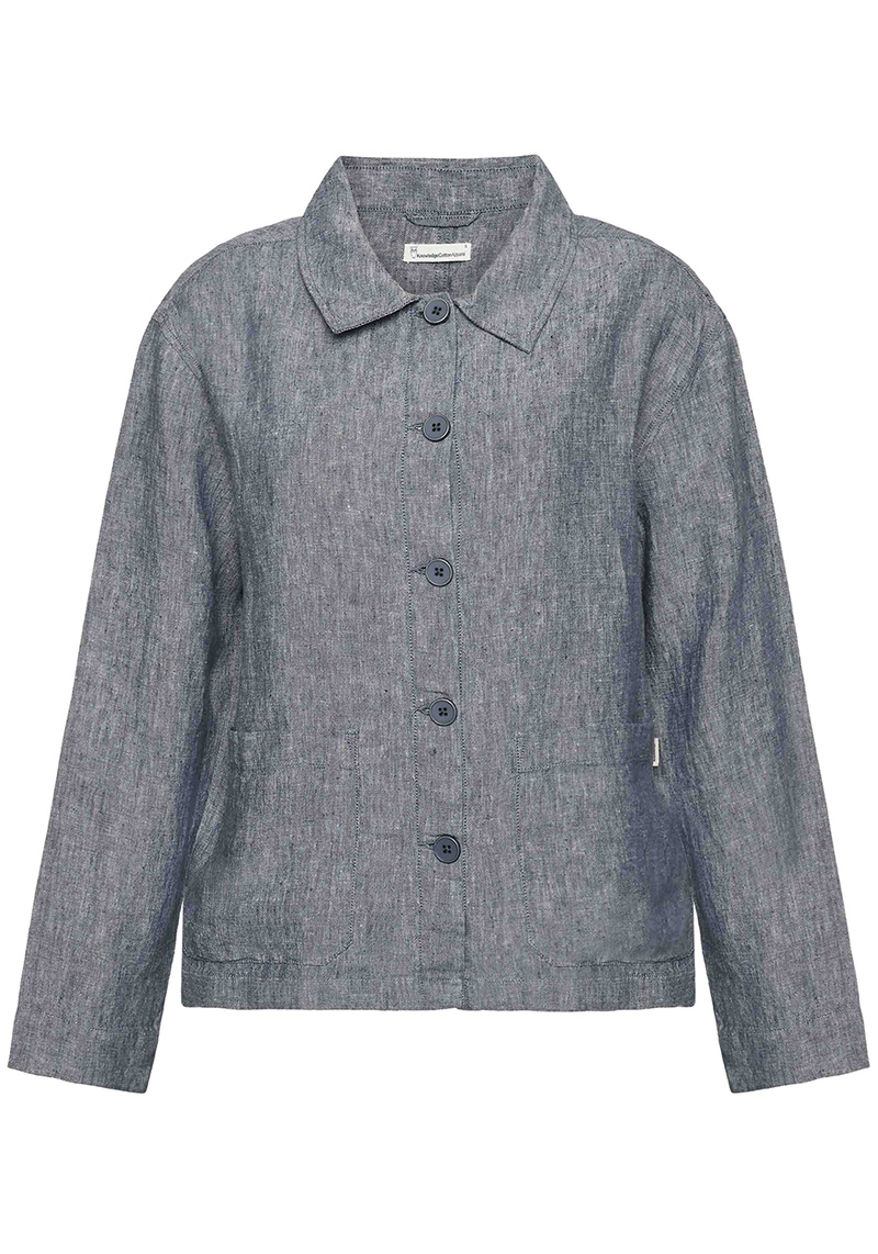 Knowledge Cotton Apparel Leinen-Overshirt Regular Linen Vintage Indigo