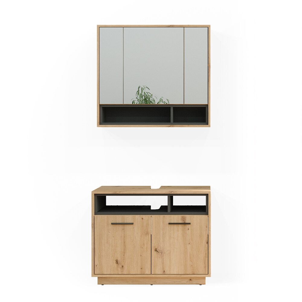 Vicco Badmöbel-Set Badezimmer-Möbel Bad-Schrank Beatrice Eiche Anthrazit modern Badezimmerschrank Waschtischunterschrank Spiegelschrank Schranktür Schrankfach