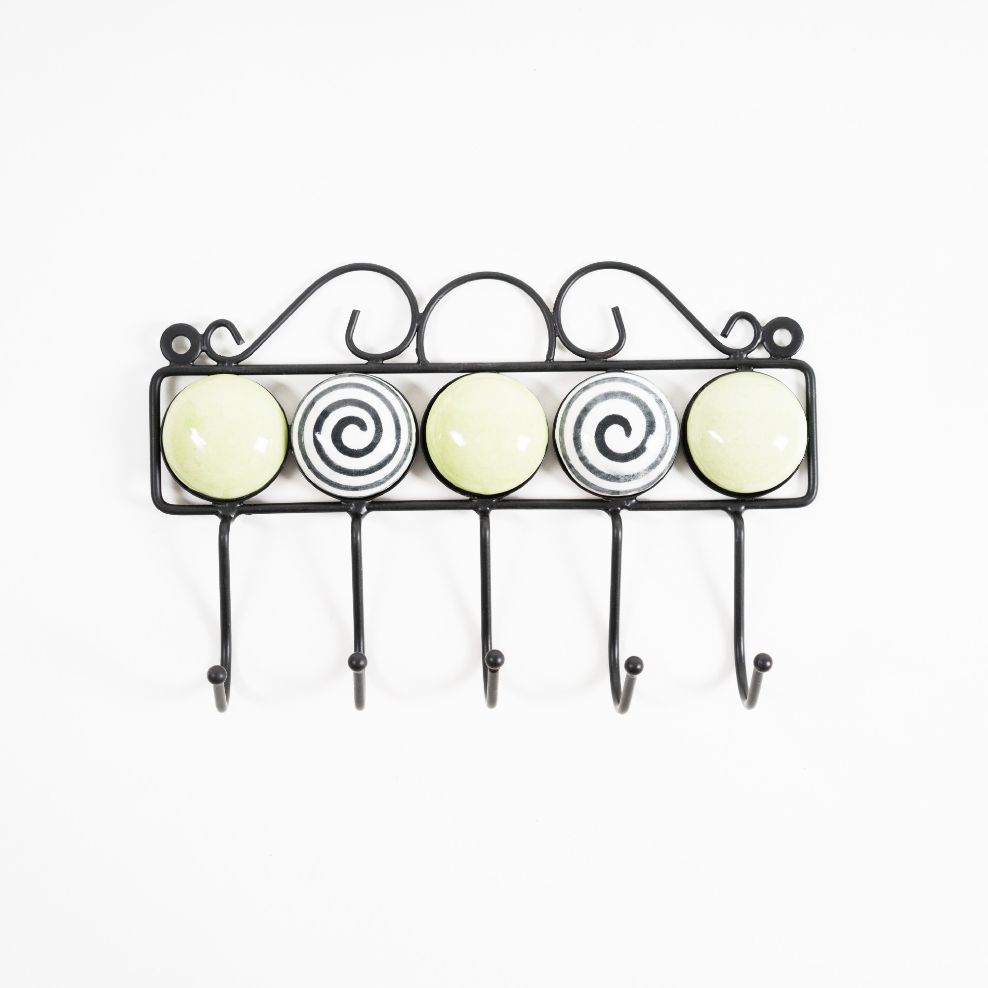 Wandhaken 5fach, handglasiert, L 4,5 cm, B 23 cm, H 15 cm von fischer's lagerhaus