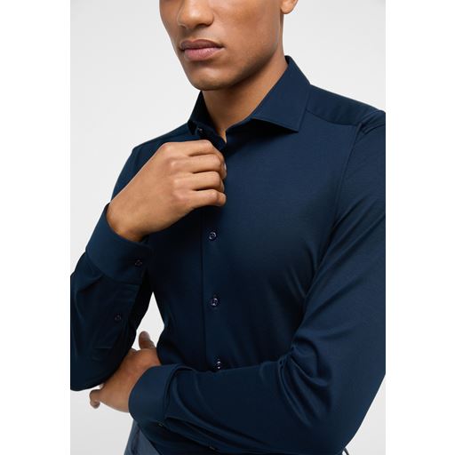 Eterna Langærmet Slim Fit Jersey Skjorte, Mørkeblå, 43