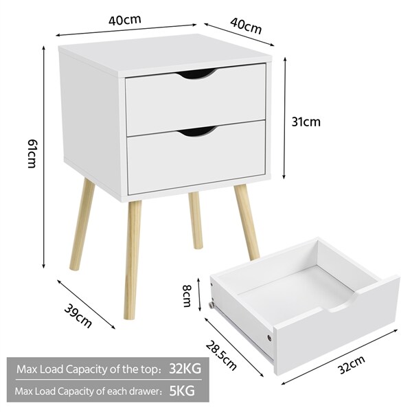 Yaheetech Nachttisch Nachtkommode Nachtschrank 2 Schubladen Beistelltisch Sofatisch mit Beinen, 40 x 40 x 61 cm