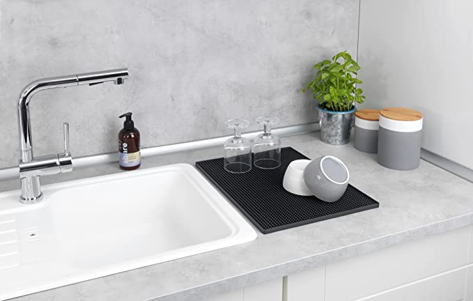 (30x15cm) Silikon Abtropf Matte Bar Anti-Rutsch Cocktail Unterlage Überlaufmatte - Schwarz