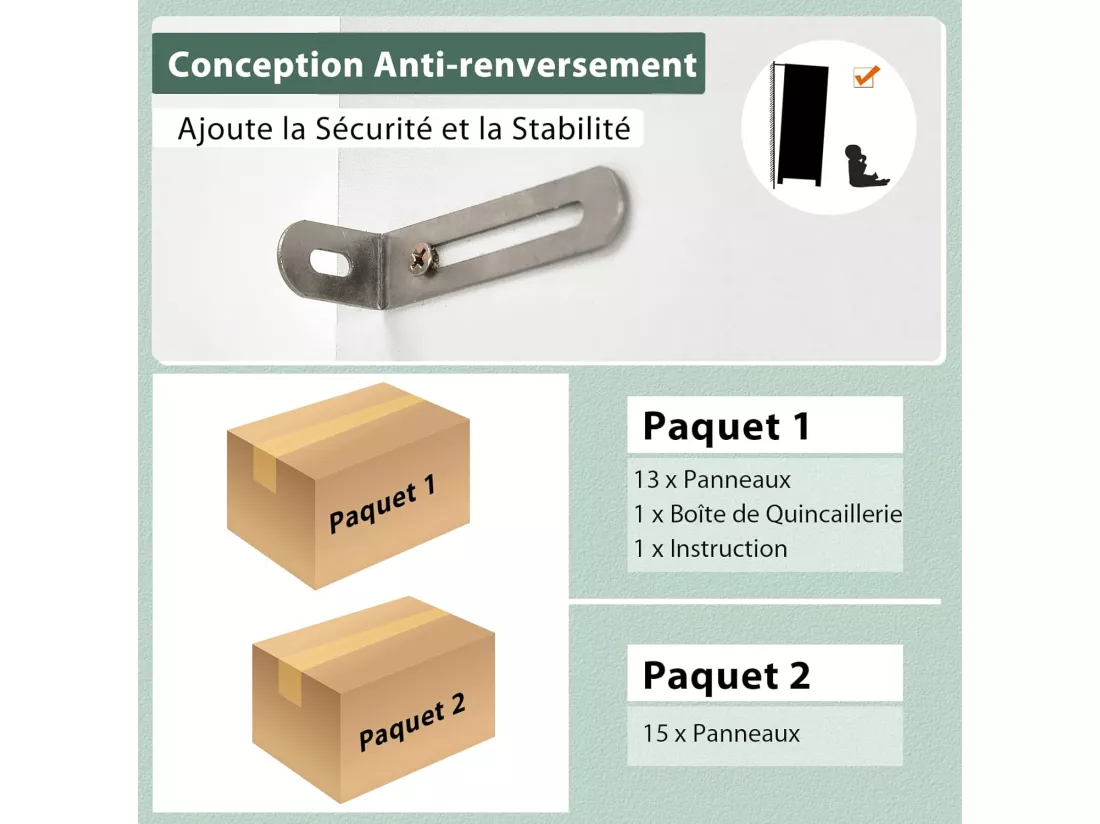 Buffet Cuisine, Armoire Cuisine Vaisselier 3 Portes avec Tiroir, Meuble Cuisine avec Passe-Câble, 3 Étagères, Placard de Cuisine, Kit Anti-basculement, 60 x 40 x 180 CM (Blanc)
