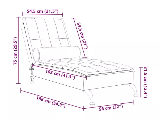 Chaise longue de massage avec traversin marron tissu