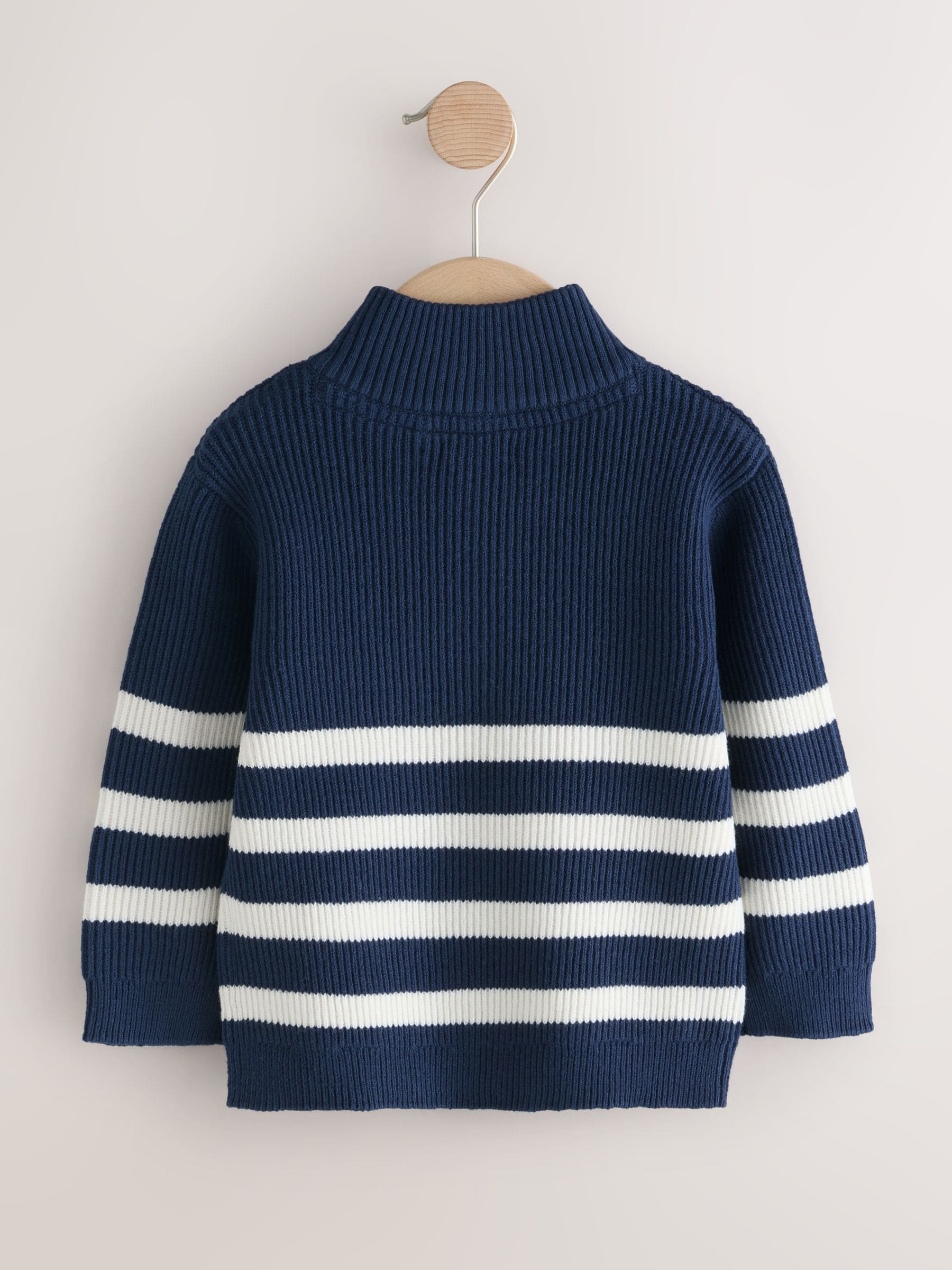 Marineblauw/Ecru Strepen - Gebreide trui met kwartrits (3mnd-7jr)