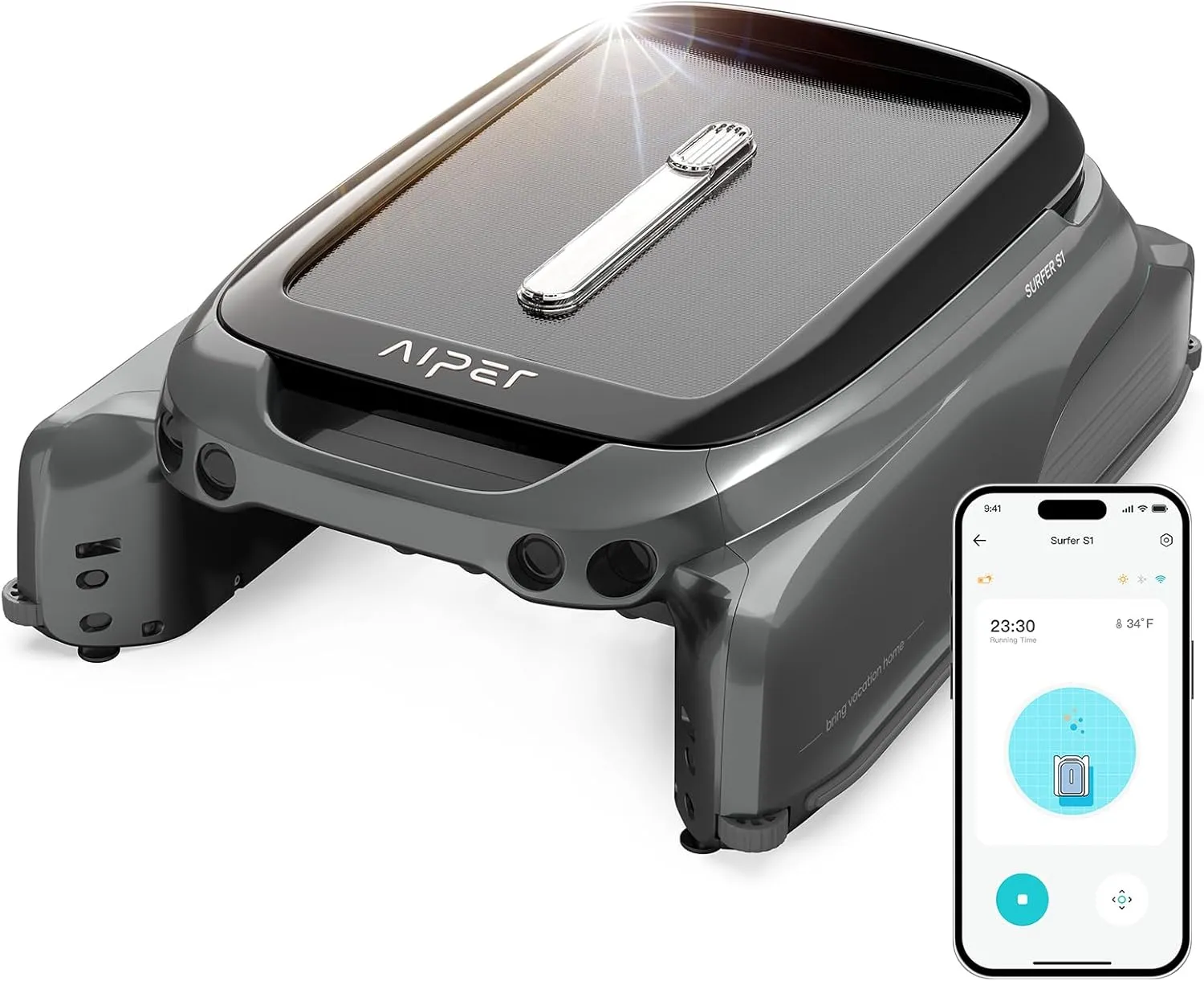Aiper Surfer S1 Solarbetriebener Poolskimmer-Roboter, Solar Poolskimmer, 12 Stunden Akkulaufzeit, Smart App, Wassertemperatur, Ideal für alle Pooltypen